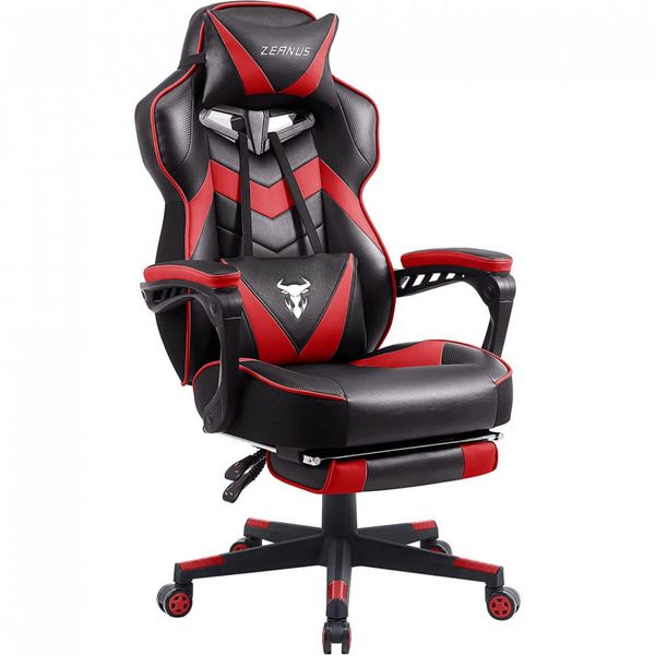 Zeanus Cadeira de Escritório Gamer Ergonômica Reclinável e Giratória, Vermelha