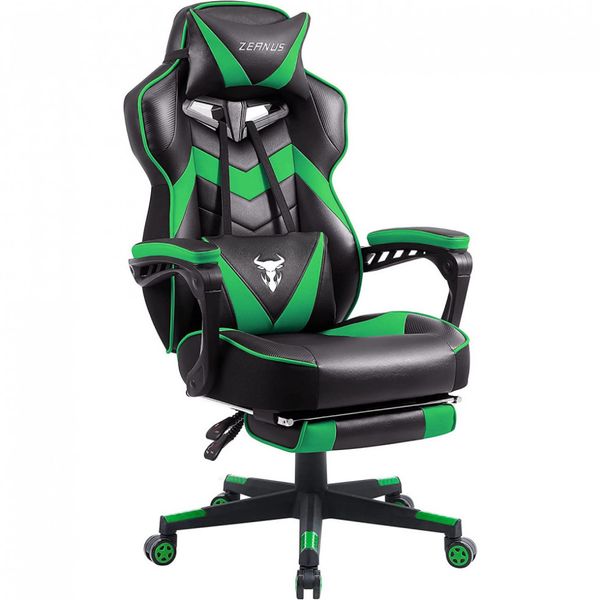 Zeanus Cadeira de Escritório Gamer Ergonômica e Reclinável com Apoio para Lombar, Verde