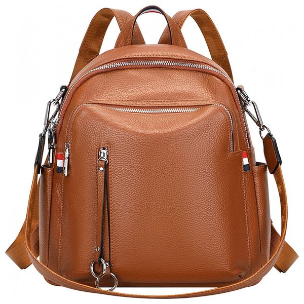 Mochila de Couro Feminina Casual, ALTOSY S9 Brown, Marrom