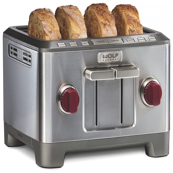 Wolf Gourmet Torradeira com 4 Fatias com Função Bagel, Aço Inoxidável, 110V, Vermelho