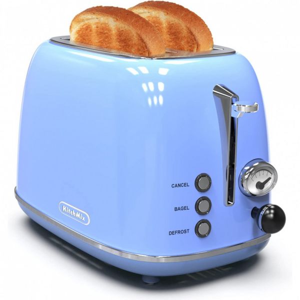KitchMix Retro Torradeira de 2 Fatias com Função Bagel, 820W, 110V, Cinza