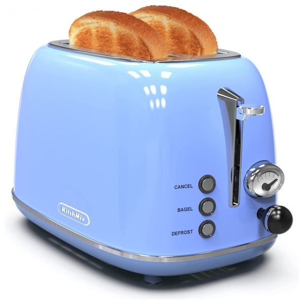 Retro Torradeira de 2 Fatias com Função Bagel, 820W, 110v, KITCHMIX EP SV003, Azul