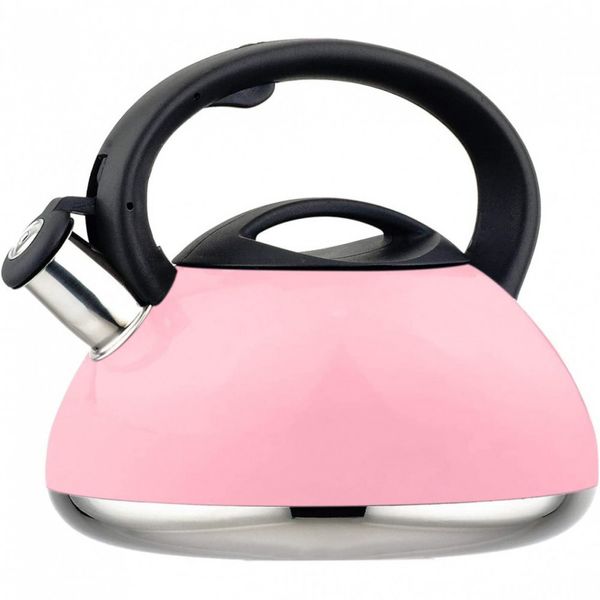 HausRoland Tea Kettle Stainless Steel Whistling 3.2 Quart Stove Top Induction Modern Candy Color Kettle Teapot GS 04015A 734B, Pink
