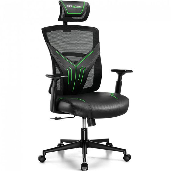 GTRACING Cadeira de Escritório Gamer Ergonômico e Ajustável com Apoio para Lombar, Preto