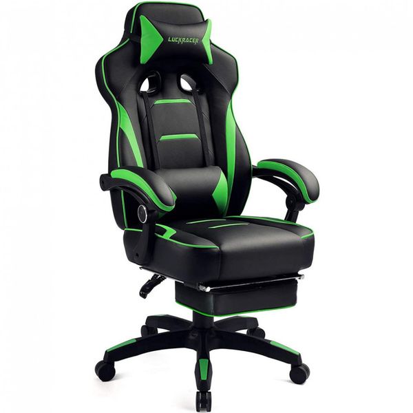 Luckracer Cadeira de Escritório Gamer Ergonômica e Reclinável com Suporte para Lombar, Verde