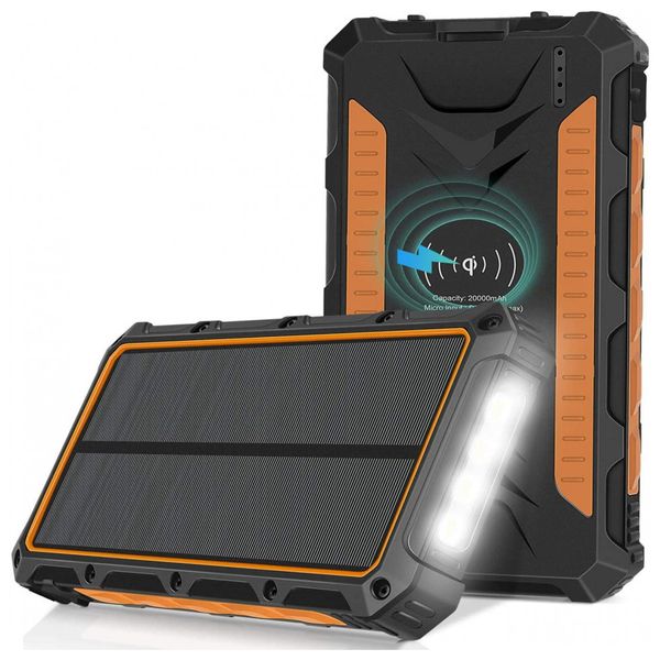 Carregador Solar 20000mAh Q Sem Fio Lanterna LED IP54 À Prova de Chuva Camping Ciclismo Nautica