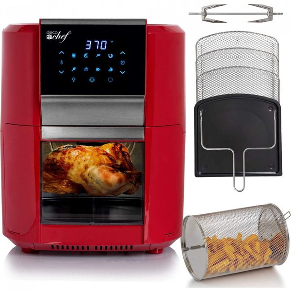 Deco Chef Fritadeira Elétrica Air Fryer 8 em 1 Capacidade 12L, 1700W, 110V, Vermelha