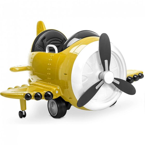 Kidzone Avião Elétrico Infantil, 12V, 1 assento, c, controle remoto, USB, sons, velocidade 3 km, h, 3 a 6 anos, amarelo