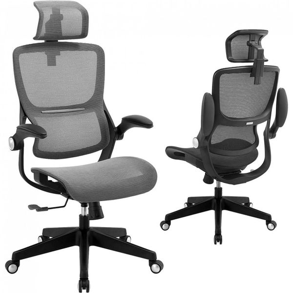 XISHE 71108 Cadeira de Escritório Ergonômica c, Apoio de Lombar e Braços Articulavéis, Cinza