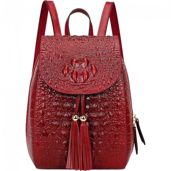 PIJUSHI Mochila Feminina de Couro , Vermelha