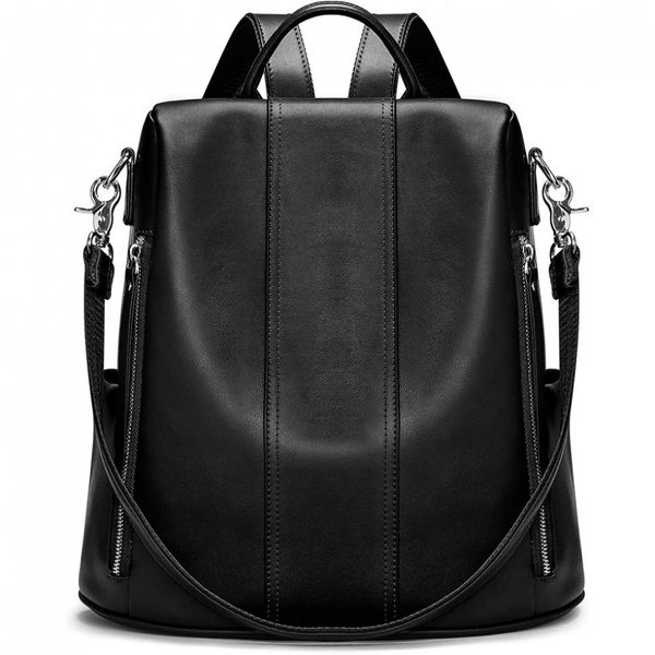 S ZONE Mochila Anti Furto de Couro Feminina, Preta