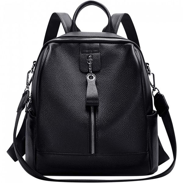 ALTOSY Mochila Feminina de Couro , Preta