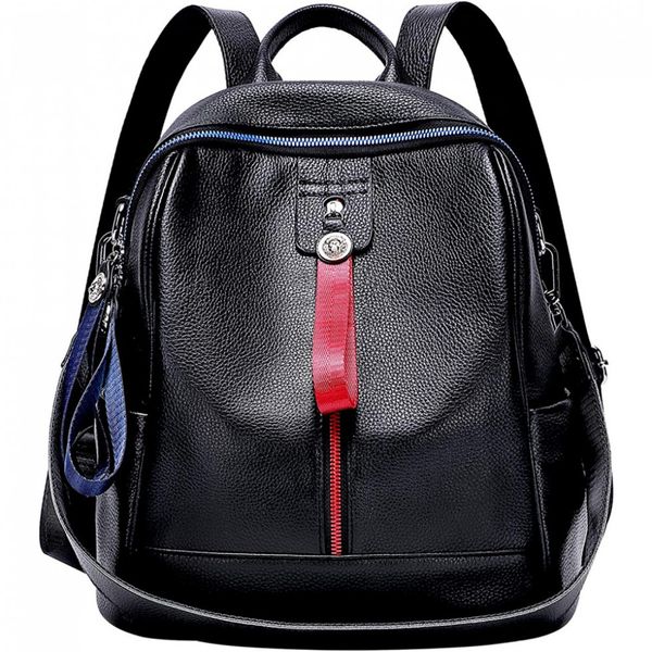 ALTOSY Mochila de Couro Feminina, Preto