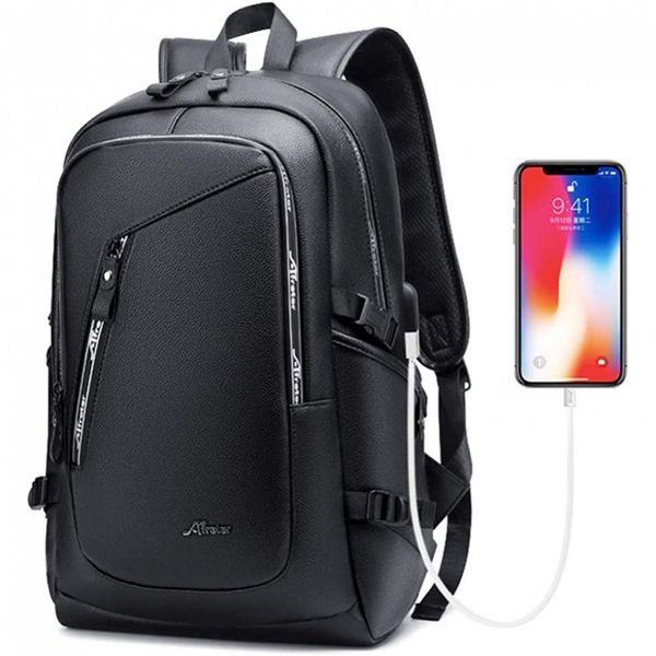 DYJ Mochila para Laptop com Porta USB de Carregamento Unissex, Preto