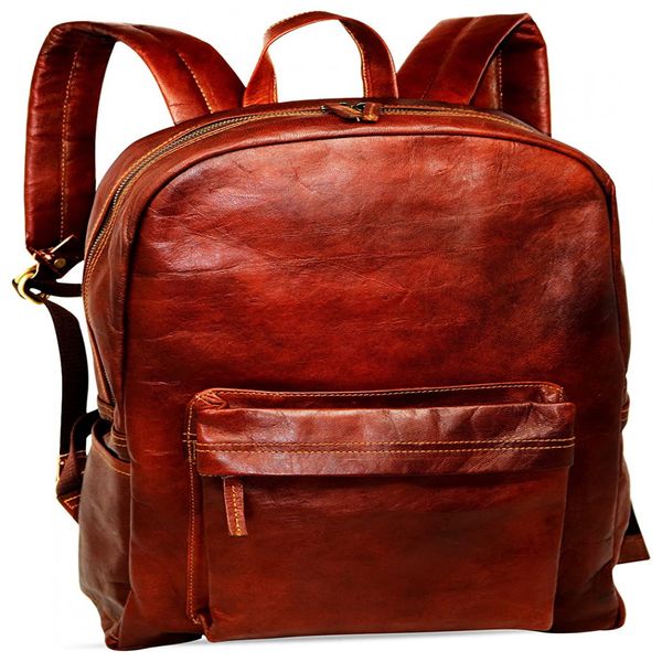 Mochila Vintage de Couro para Laptop Resistente a Água, JAALD 8541574356, Marrom