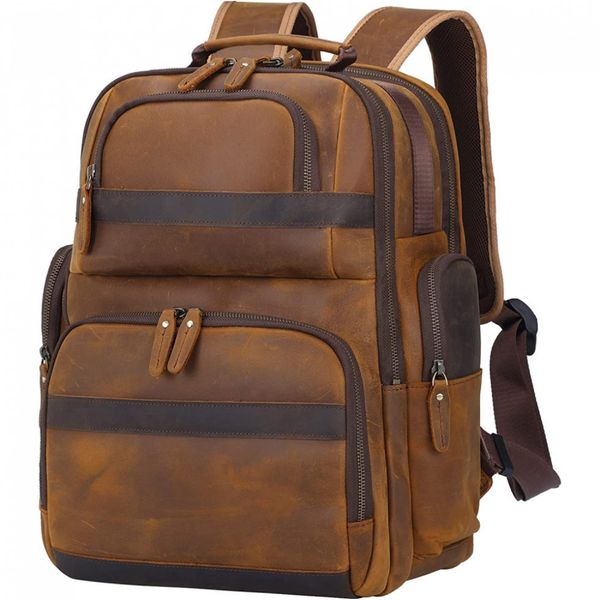 TIDING Mochila Vintage de Couro para Laptop Masculina