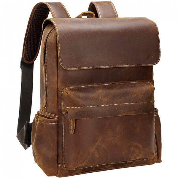 TIDING Mochila Vintage de Couro Integral para Laptop Unissex