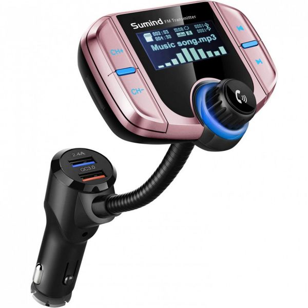 Sumind Receptor Transmissor FM Bluetooth Veicular USB, AUX, Rosa