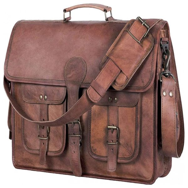 Bolsa, Pasta de Couro de Grão Unissex Bolso Único, KOMALS PASSION LEATHER FBA383402, Marrom