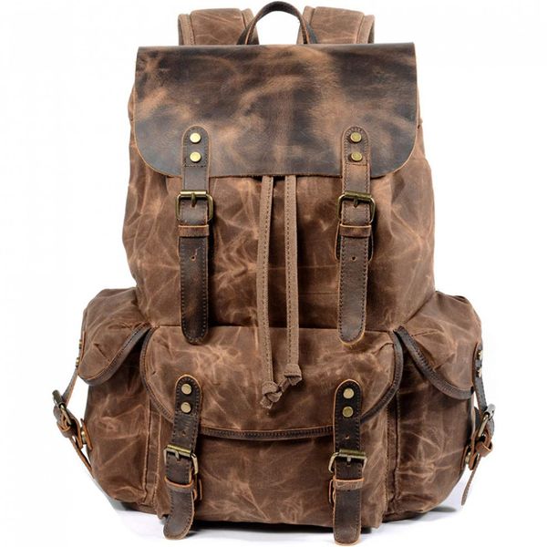 WUDON Mochila de Couro Legítimo para Viagem, Escola Marrom