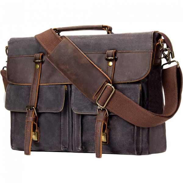 emissary Bolsa, Pasta de Couro e Lona para Laptop Marrom