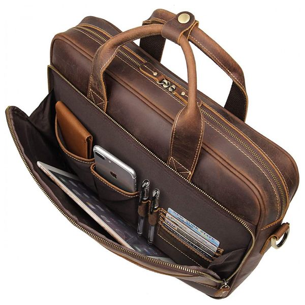 Augus Bolsa, Pasta de Couro para Laptop Masculino