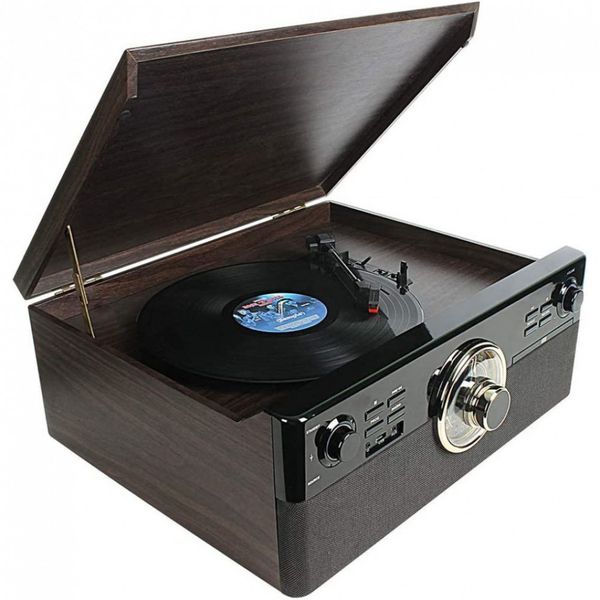 DL Toca Discos, Vitrola 3 Velocidades Reprodução Bluetooth Rádio AM, FM USB CD