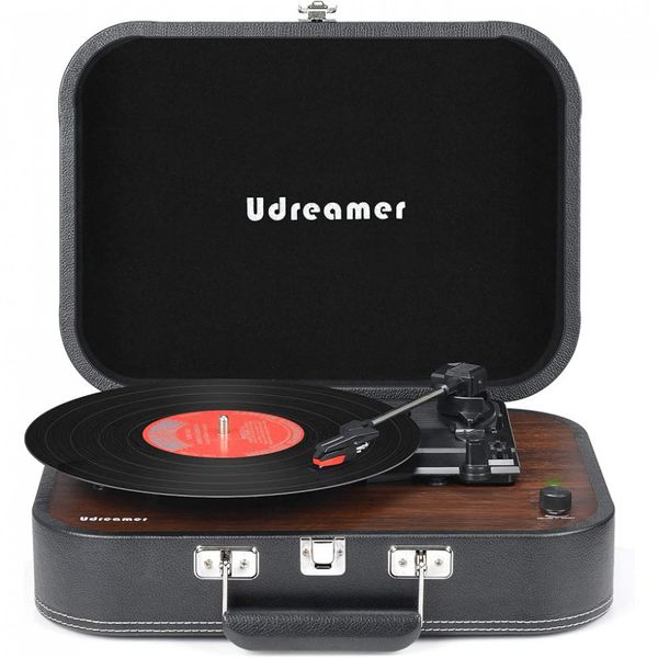 Udreamer Vitrola Toca Discos com Alto Falante Bluetooth USB Maleta Portátil