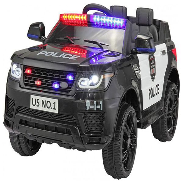 Carro, Carrinho Elétrico Policial, 2 lugares, à bateria 12V, USB, controle remoto, Vel 5km por hora, idade 3 a 6 anos, TOBBI, Preto