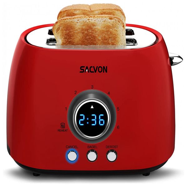 SACVON Torradeira de 2 Fatias com Temporizador LCD, 800W 110V, Creme