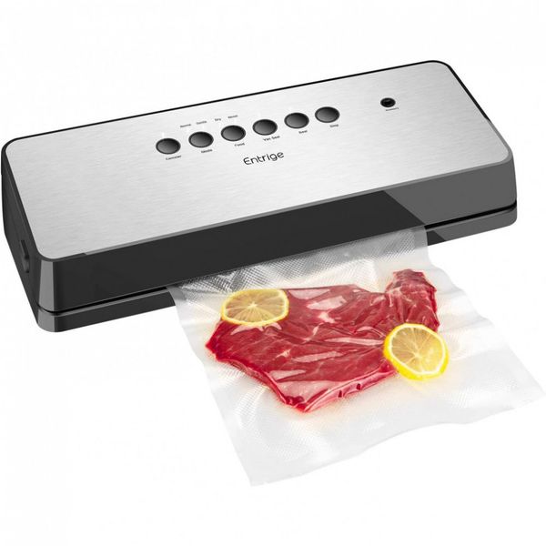 Seladora a Vácuo Entrige, Automática, Aço Inox, Kit Inicial, Seco, Úmido, Prata, Preto 110V