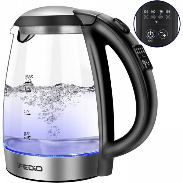 iFedio Chaleira Elétrica Capacidade 1.7L 1500W c, Desligamento Automático, sem fio