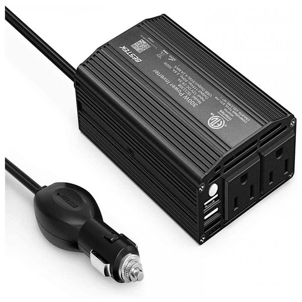 Inversor de Potência Bestek 300W DC 12V para 110V AC com 2 Portas USB e 2 Tomada 110V Azul