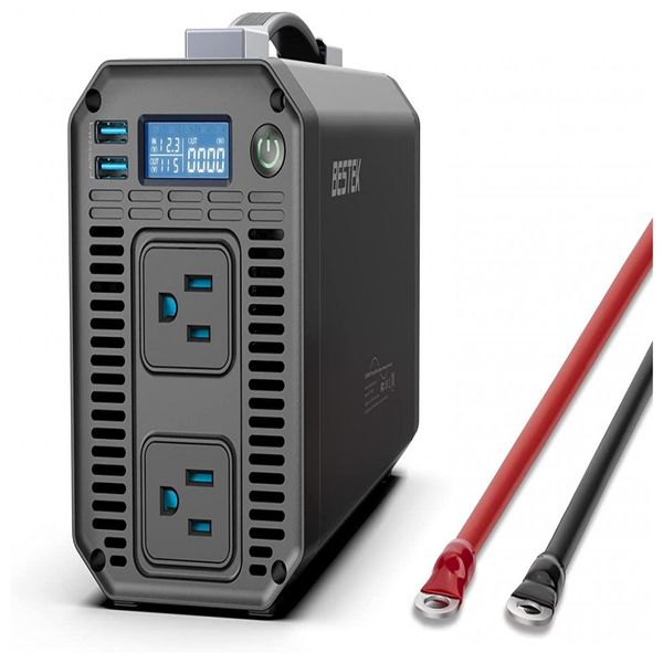 Inversor de Potência 1200W DC 12V para AC 2 Tomadas, 2 USB, 110v, BESTEK, Preto