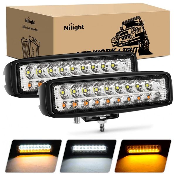 Farol de Milha LED Off Road 2 Peças de 15cm 54 W 9 30V Montagem Ajustável 180, NILIGHT 15020F B, Preto