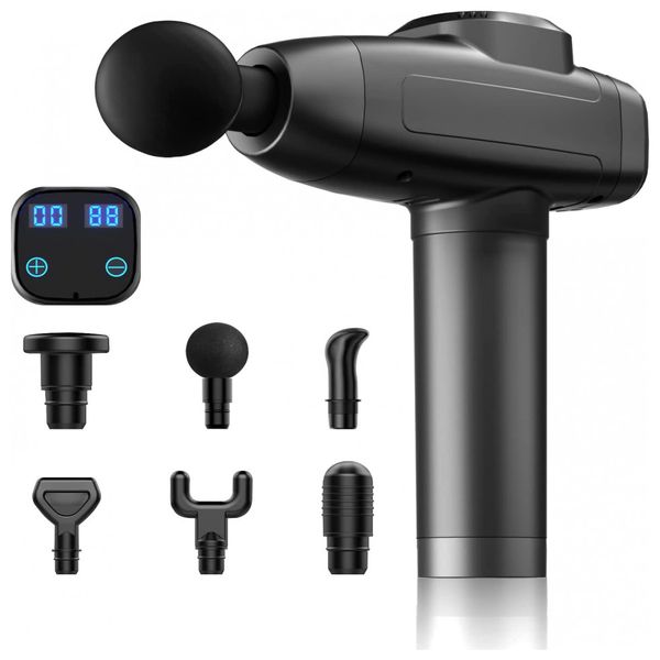 HeaDot Massageador Pistola Elétrico Profissional Sem Fio 10 Acessórios 30 Velocidades Tela LED