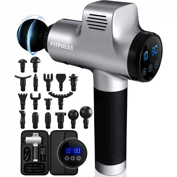 FITPULSE Massageador Pistola Elétrico Profissional Sem Fio 10 Acessórios 30 Velocidades 3200 RPM