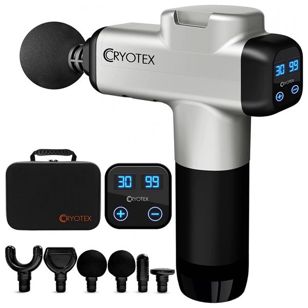 Cryotex Massageador Pistola Elétrico Profissional Sem Fio 6 Acessórios 20 Velocidades Ultra Silencioso
