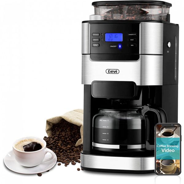 Moedor de Grãos de Café Gevi, Aço Inox, 12 Xícaras, Preto 110V