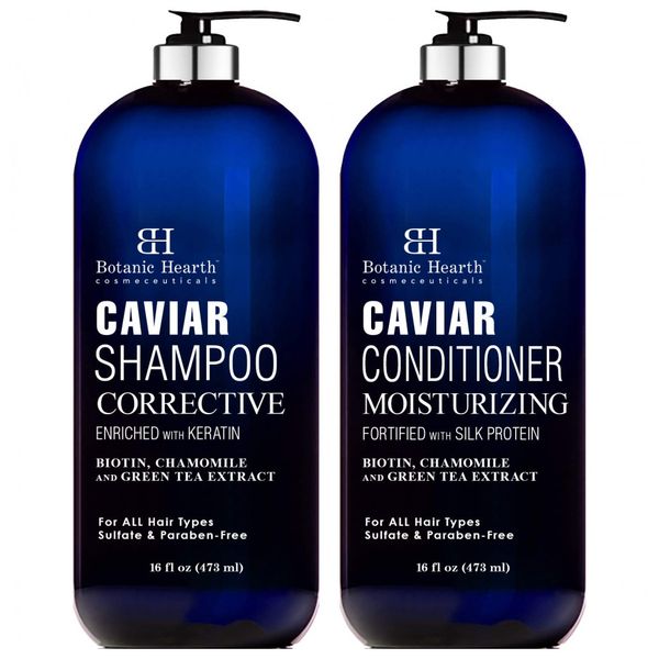 Shampoo e Condicionador Caviar Lareira Botânica Cabelos Tintos Homens Mulheres 473ml 2X, BOTANIC HEARTH, Azul Marinho