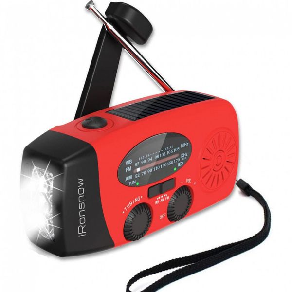 Rádio AM FM e NOAA 1000mAh Bateria Solar ou Manivela de Recarga USB Alarme SOS Vermelho