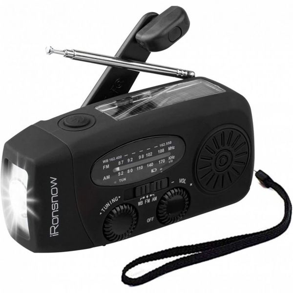 iRonsnow Rádio AM, FM, NOAA Portátil Recarregável via Manivela e Solar Porta USB