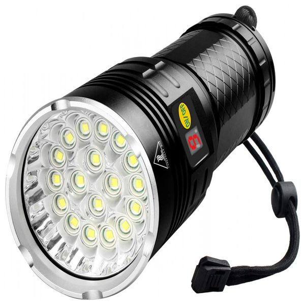 Lanterna de 10000 Lúmens LED Super Brilhante 300mt de Alcance Bateria Recarregável USB