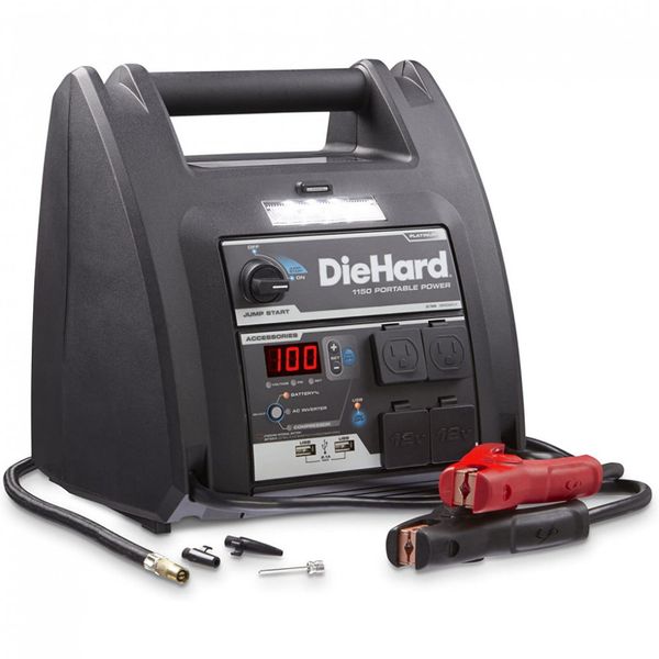 DieHard 71688 Carregador e Bateria Automotiva Elétrico, 1150 Pico, 400W, 12V e compressor de ar 150 PSI c, USB