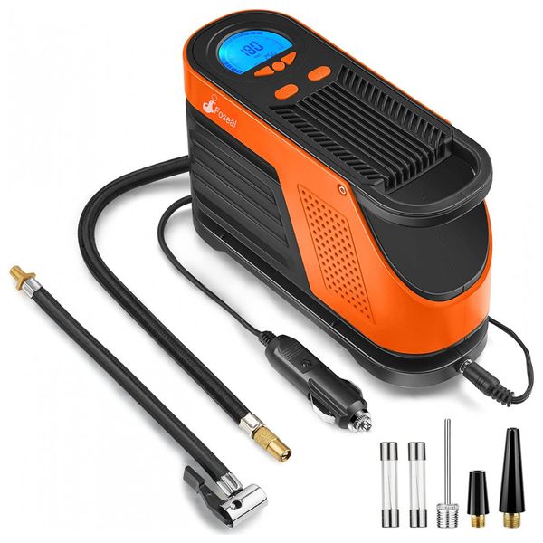 Foseal Mini Compressor de Ar Elétrico Portátil, 12V DC, 150 PSI, 120W, automático e Led de emergência
