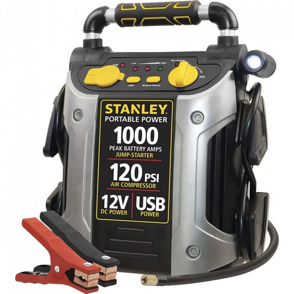 STANLEY J5C09 Carregador de Bateria Automotiva Portátil, 1000 Pico, 5, compressor de ar 120 PSI e USB
