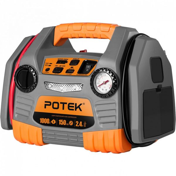 POTEK Carregador de Bateria Automotiva Portátil, 900 Picos, 9 AH, USB, compressor de ar 150 PSI