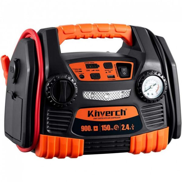 kinverch Carregador de Bateria Automotiva Portátil, 900 Pico, 12V, USB e compressor de ar 1150 PSI