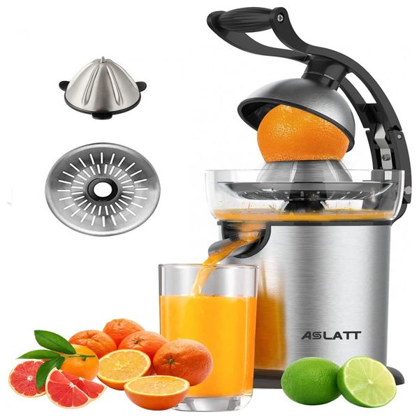 Espremedor de Frutas Elétrico, Aço Inoxidável, 100W, 110v, ASLATT, Prateado