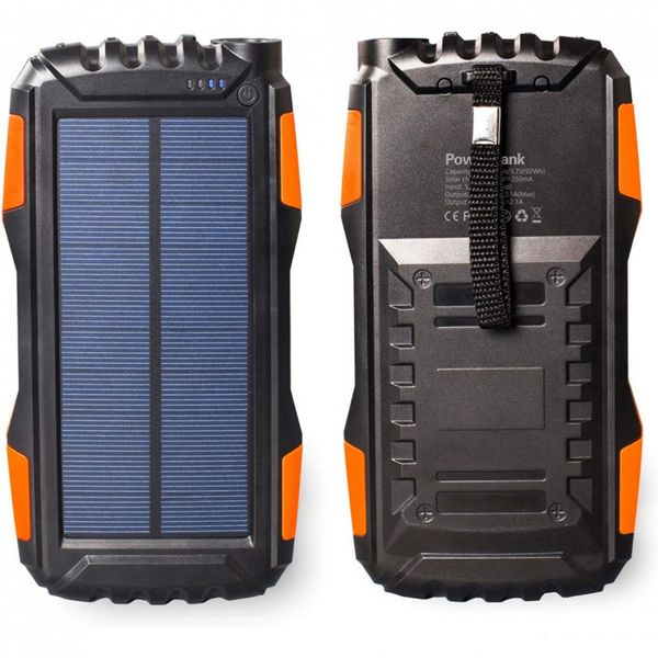 Powerbank Carregador Solar 25000mAh LED Resistente a Água Camping Nautica